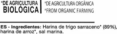 Lista de ingredientes del producto Grissoni de trigo sarraceno La Finestra sul Cielo 100 g