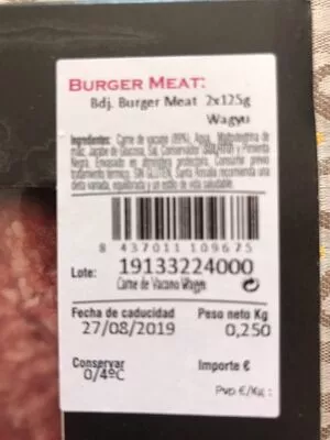 Lista de ingredientes del producto Wagyu Burguer Santa Rosalia 