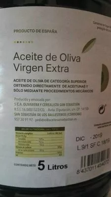 Lista de ingredientes del producto aceite de oliva virgen extra san sebastian 