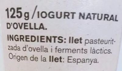 Lista de ingredientes del producto Iogurt ferm ovella Ametller origen 125 g