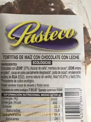 Lista de ingredientes del producto Tortitas de maíz con chocolate con leche pasteco 95 g