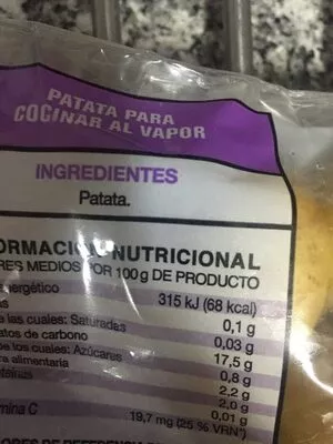 Lista de ingredientes del producto Papa para vapor  