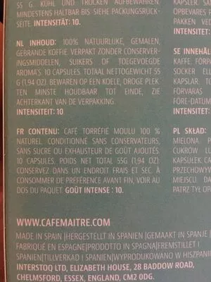 Lista de ingredientes del producto Cafe Maitre Coffee co  