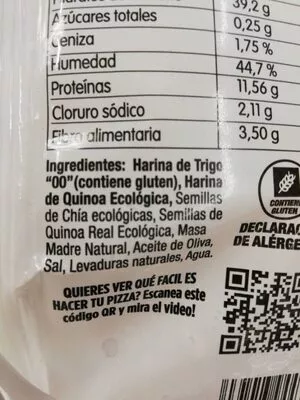 Lista de ingredientes del producto Pizza de Quinoa  