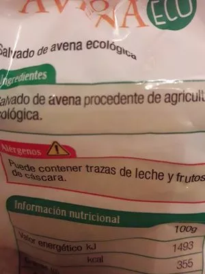 Lista de ingredientes del producto Salvado de avena Haricaman 500 g