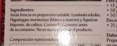 Lista de ingredientes del producto Setas Para Arroces Bolettus 200 g