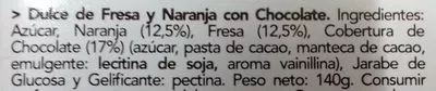 Lista de ingredientes del producto Daditos de fresa y naranja bañados en chocolate Paiarrop 140 g