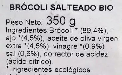 Lista de ingredientes del producto BROCOLI SALTEADO BÍO Campo Rico 350 g