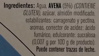 Lista de ingredientes del producto Postre de avena Yelli Frut 400 g (4 x 100 g)