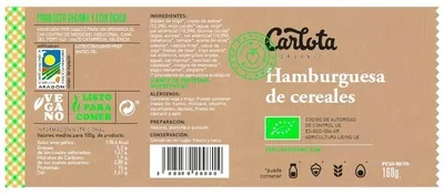 Lista de ingredientes del producto Hamburguesas de Cereales vegetarianas y ecológicas Carlota organic 160gr (2x80gr)