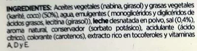 Lista de ingredientes del producto Margarina sabor Mantequilla Luxmar 225 g