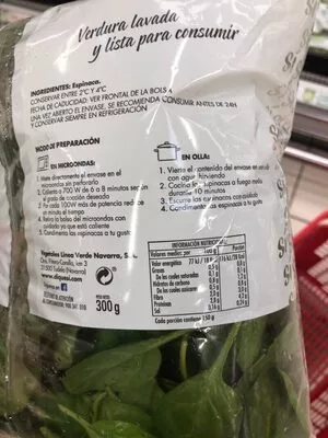 Lista de ingredientes del producto Espinacas al vapor  300 g