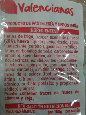 Lista de ingredientes del producto Valencianas Hacendado 