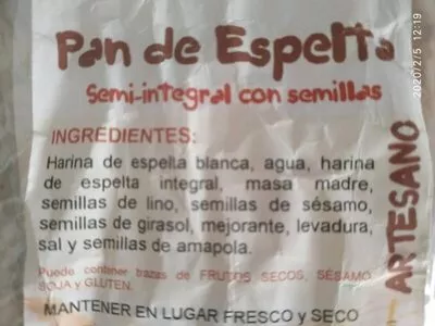 Lista de ingredientes del producto Pan de espelta semi-integral con semillas  450 g