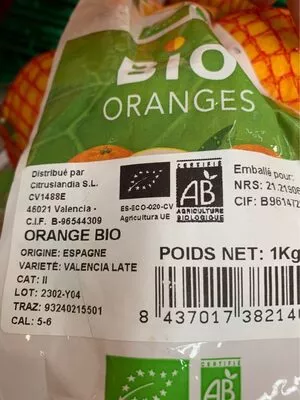 Lista de ingredientes del producto Bio Oranges  1 kg