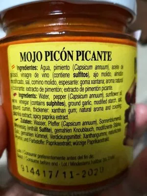 Lista de ingredientes del producto Mojo picón picante Argodey Fortaleza 200 g