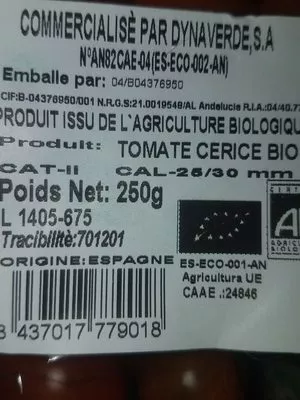 Lista de ingredientes del producto Tomate cerise bio Dynaverde 250 g