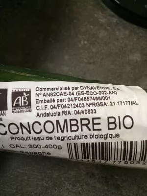 Lista de ingredientes del producto Concombre bio Dynaverde 300-400 g