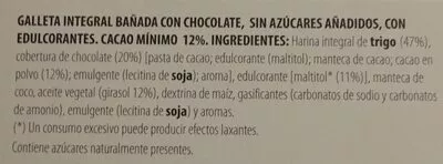 Lista de ingredientes del producto Galleta integral bañada con chocolate Carolina 230 g