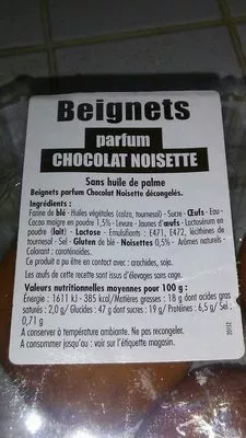 Lista de ingredientes del producto Beignets  