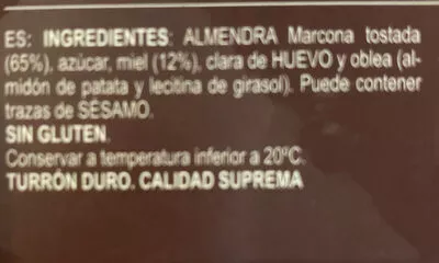 Lista de ingredientes del producto Turron duro Rafa Gorrotxategi 