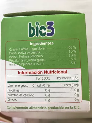 Lista de ingredientes del producto Bie 3 Control línea Bio3 25 bolsitas