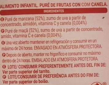 Lista de ingredientes del producto Compota de manzana Hacendado 260 g