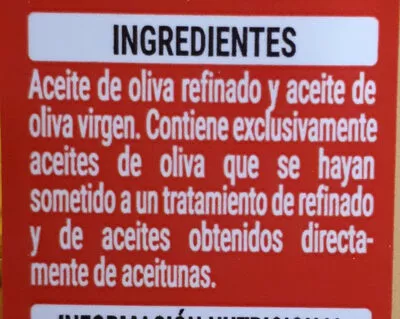 Lista de ingredientes del producto Aceite de oliva HACENDADO 5 l