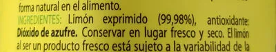 Lista de ingredientes del producto Limón exprimido Hacendado 280 ml