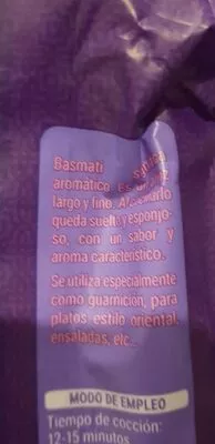 Lista de ingredientes del producto Arroz Aromático Basmati Hacendado 