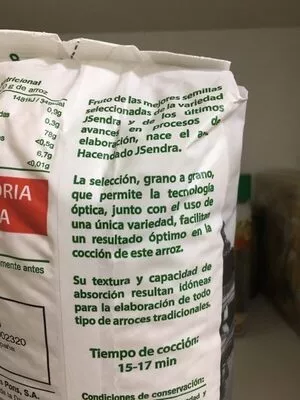 Lista de ingredientes del producto Arroz Redondo Variedad J.Sendra Hacendado 