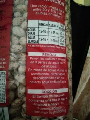 Lista de ingredientes del producto Alubia pinta Hacendado 