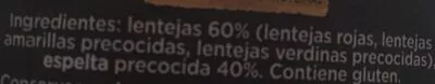 Lista de ingredientes del producto Selección de lentejas con espelta Hacendado 500 g