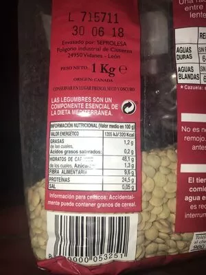 Lista de ingredientes del producto Lentejas Hacendado 1 kg