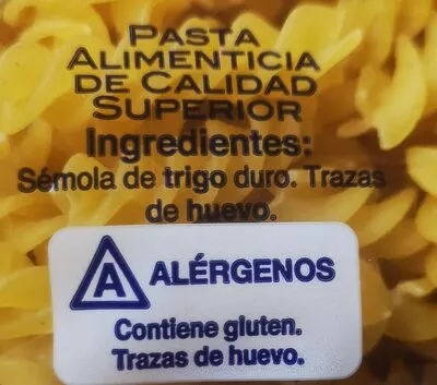 Lista de ingredientes del producto Hélices. Pasta Alimenticia De Calidad Superior Hacendado 