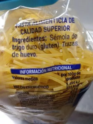 Lista de ingredientes del producto Fideo mediano Hacendado 500 g