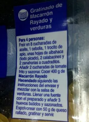 Lista de ingredientes del producto Macarrón rayado Hacendado 250 g