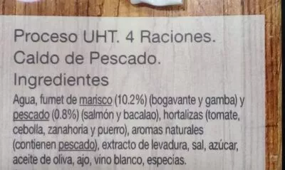 Lista de ingredientes del producto Caldo de pescado Hacendado 1 litro