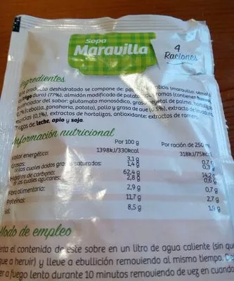 Lista de ingredientes del producto Sopa maravilla Hacendado 