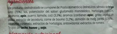 Lista de ingredientes del producto Sopa De Carne Con Estrellitas Deshidratada Hacendado 