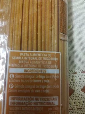 Lista de ingredientes del producto Spaguetti Integral Hacendado 500 g