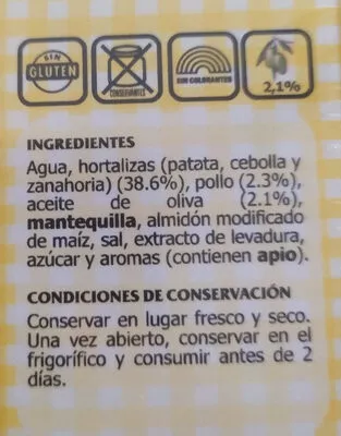 Lista de ingredientes del producto Crema pollo con verduras Hacendado 