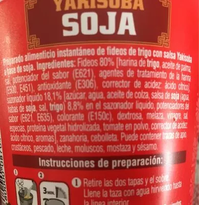 Lista de ingredientes del producto Yakisoba Soja Hacendado 