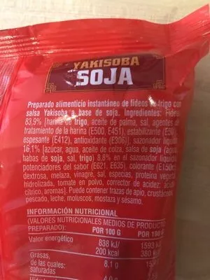 Lista de ingredientes del producto Yakisoba soja  