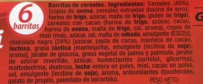 Lista de ingredientes del producto Barritas de cereales muesli con chocolate Hacendado 138 g