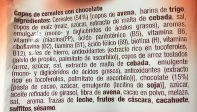 Lista de ingredientes del producto Muesli crunchy chocolate Hacendado 500 g