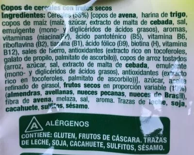 Lista de ingredientes del producto Muesli crujiente con frutos secos Hacendado 500 g