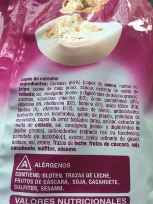 Lista de ingredientes del producto Muesli crujiente Hacendado 1 kg