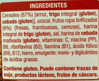 Lista de ingredientes del producto Copos de arroz frutos rojos Hacendado 300 g