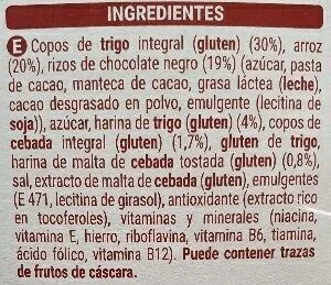 Lista de ingredientes del producto Copos de trigo integral,arroz y cebada Hacendado 